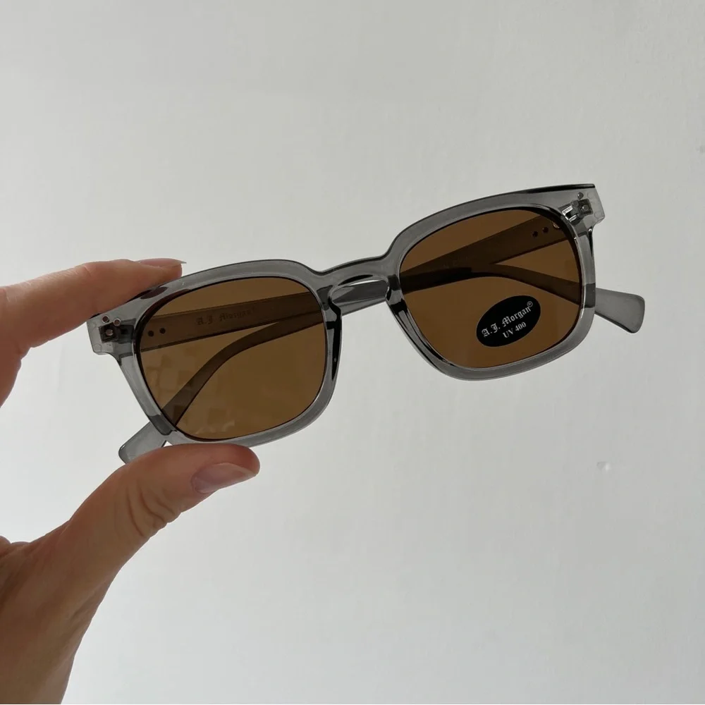 ASOS grey clear frame classic rectangular shape brown tinted mens sunglasses